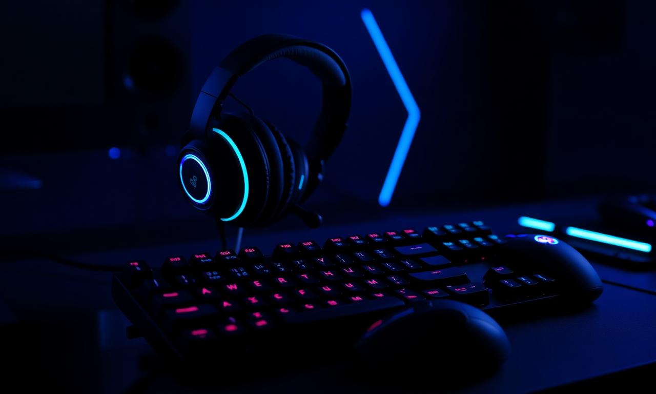 Setup gamer com Headset, teclado e Mouse RGB